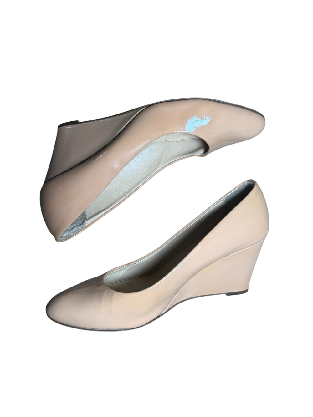 J.Crew Sylvia Nude Patent Leather Wedge Heels Size 9 with Minor Flaws